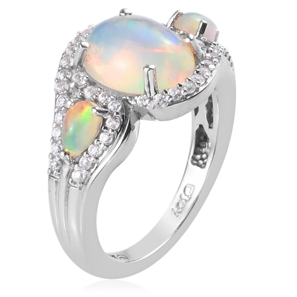 Opal Ring - Platinum over Sterling Silver - Picture 2 of 9